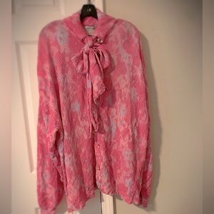 Balenciaga pink/blue floral ribbed knit top w/neck tie, M. Excellent condition.